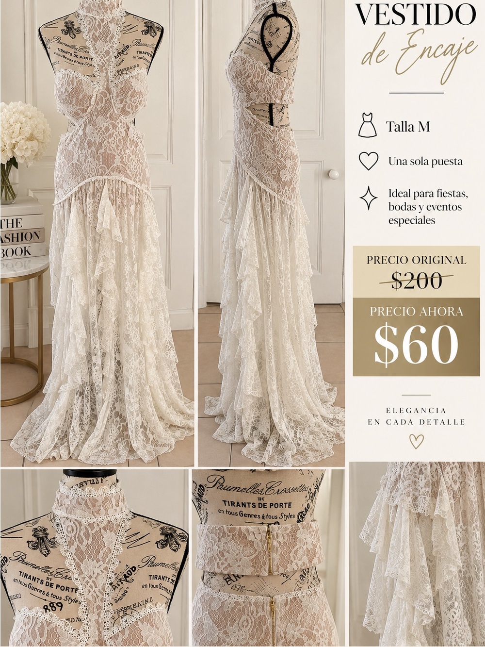 Lace Evening Gown Dress - White Cream